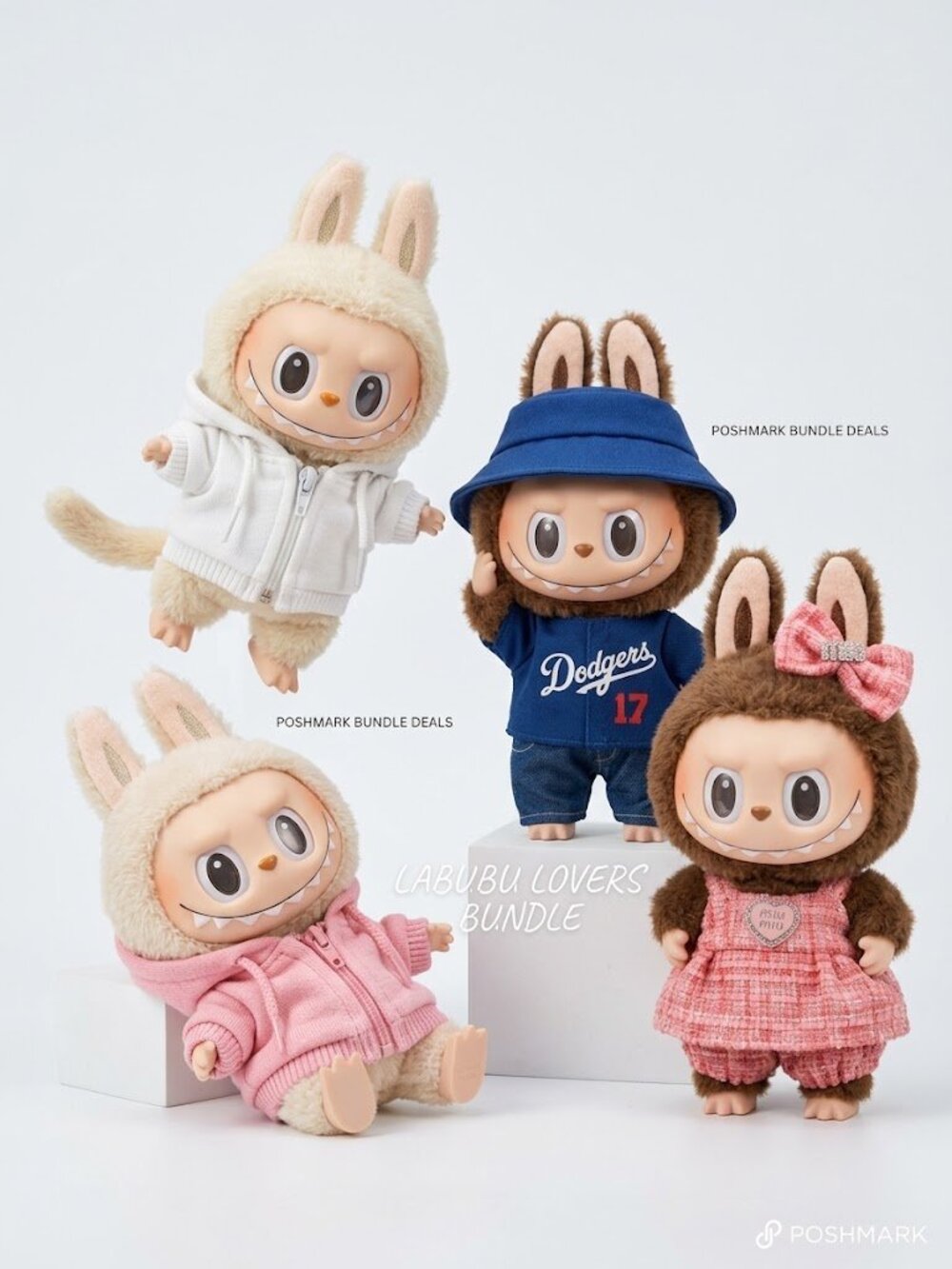 4-Piece Labubu Doll Outfit Bundle | Dodgers, Tweed Dress & Hoodies